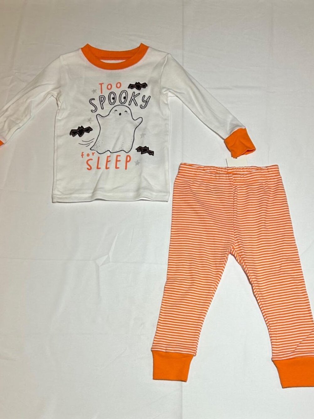 Carter's Girls Halloween Orange White Spooky For Sleep Ghost Pajama Set NWT